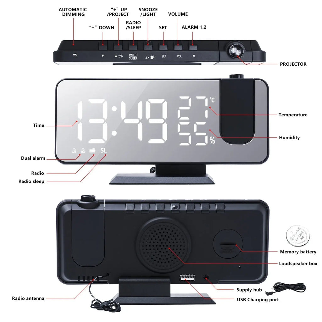 Digitale Projektionsuhr mit LED-Display & FM-Radio Zorenza