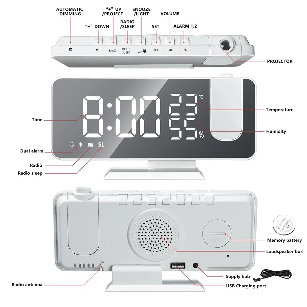 Digitale Projektionsuhr mit LED-Display & FM-Radio Zorenza