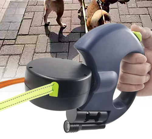 Doppelte Einzieh-Hundeleine mit LED-Taschenlampe – Zwei Hunde gleichzeitig führen Zorenza