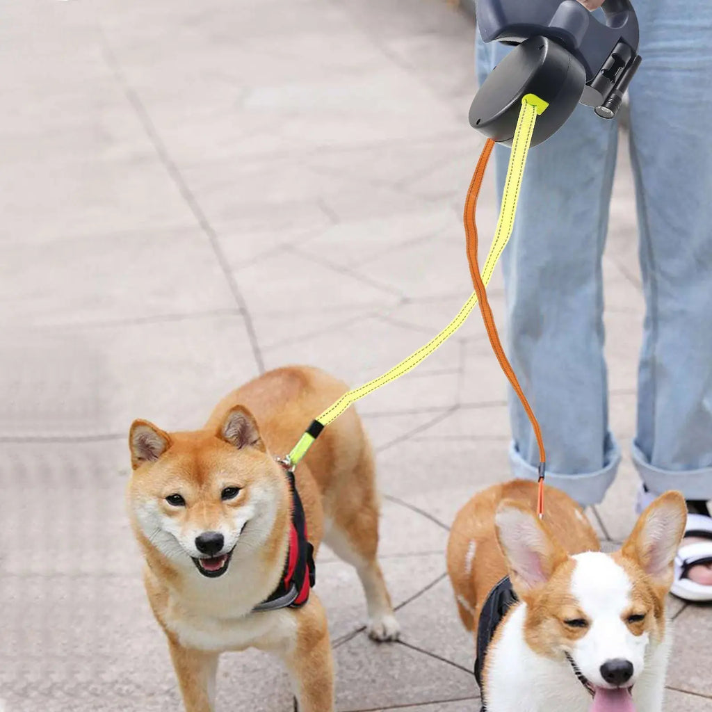 Doppelte Einzieh-Hundeleine mit LED-Taschenlampe – Zwei Hunde gleichzeitig führen Zorenza