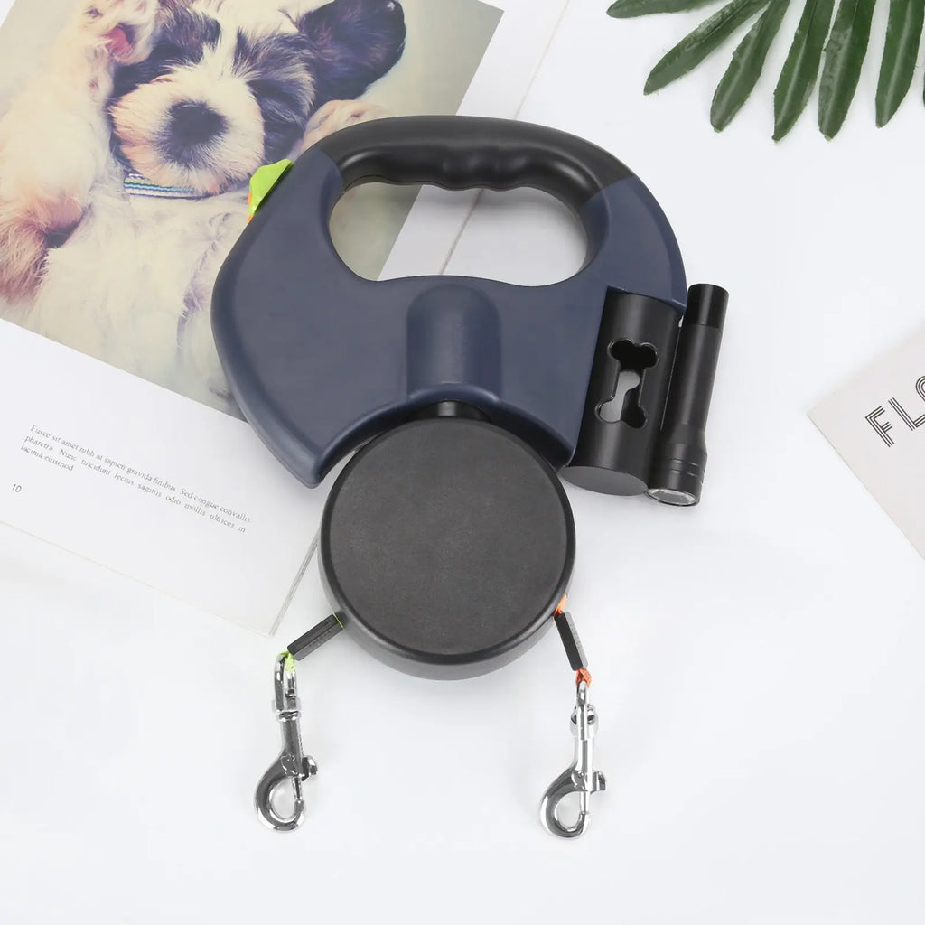 Doppelte Einzieh-Hundeleine mit LED-Taschenlampe – Zwei Hunde gleichzeitig führen Zorenza