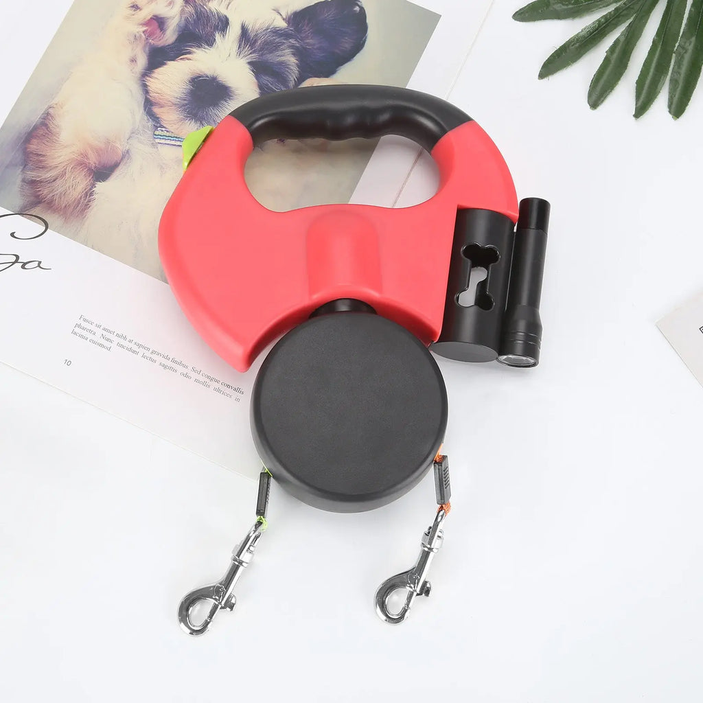 Doppelte Einzieh-Hundeleine mit LED-Taschenlampe – Zwei Hunde gleichzeitig führen Zorenza