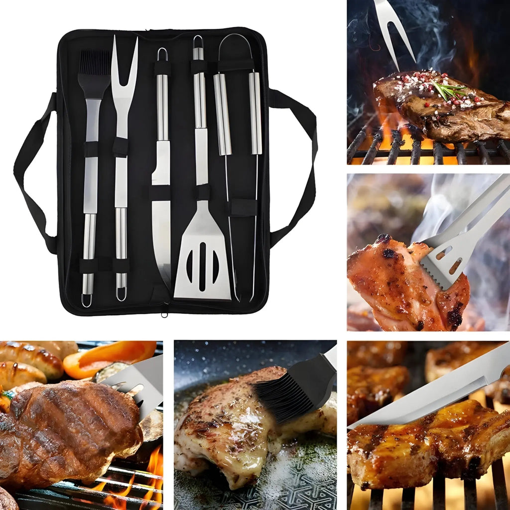Edelstahl-Grillbesteck-Set mit Tragetasche – 3-teilig oder 5-teilig Zorenza