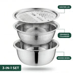 Edelstahl-Schüssel-Set mit Reibe und Sieb – 3 in 1 Zorenza