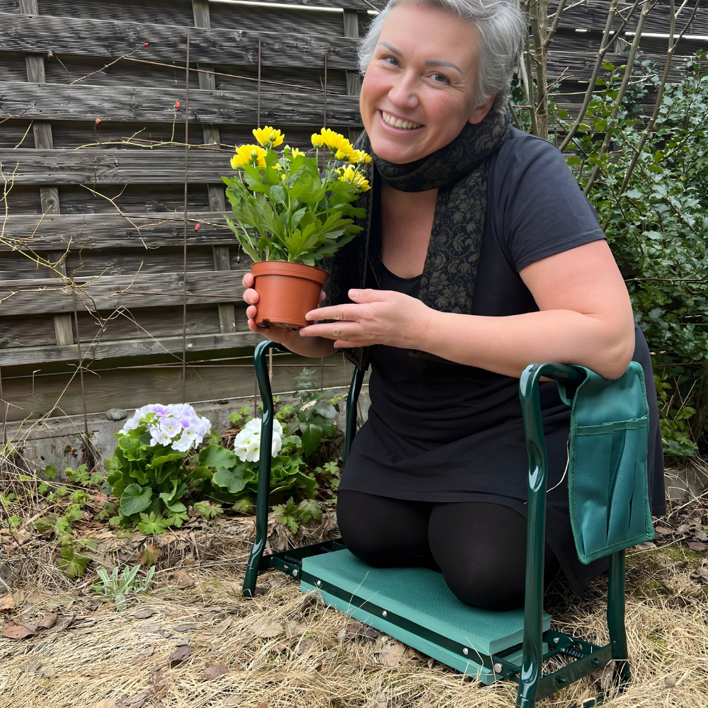 Faltbare Garten-Kniebank mit Sitzfunktion und Werkzeugtasche Zorenza