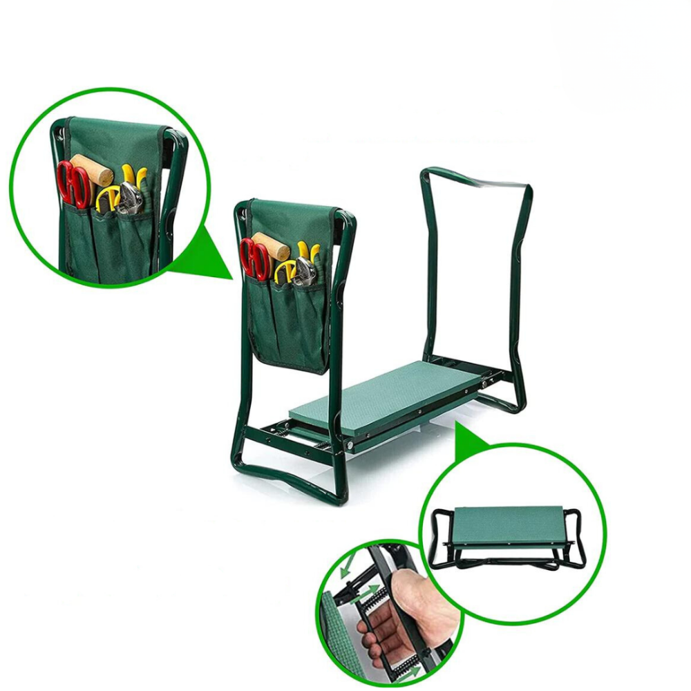 Faltbare Garten-Kniebank mit Sitzfunktion und Werkzeugtasche Zorenza