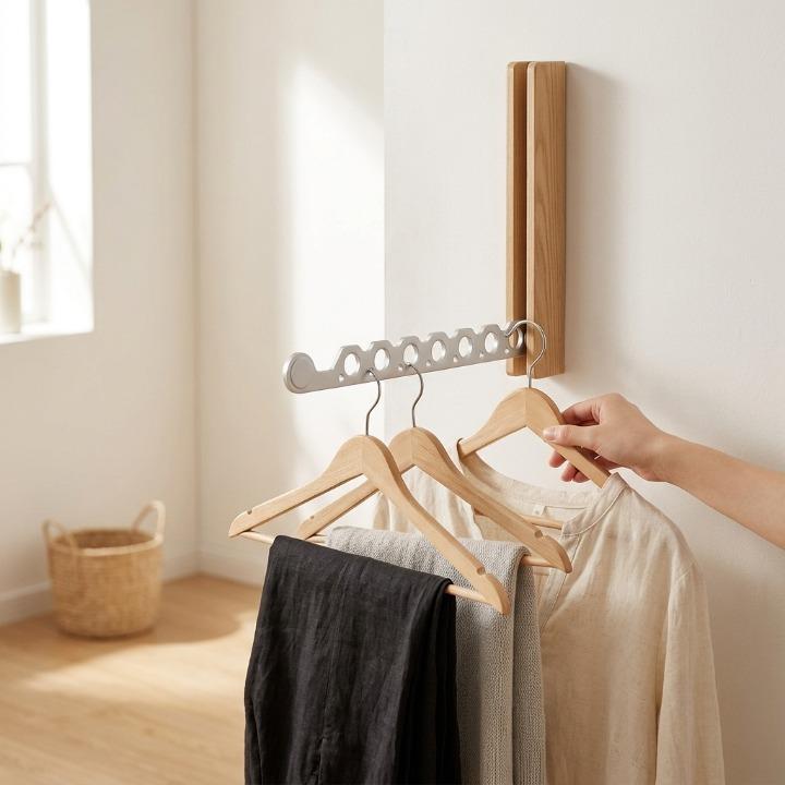 Klappbarer Wandkleiderständer aus Holz mit Platzspar-Design -    Zorenza