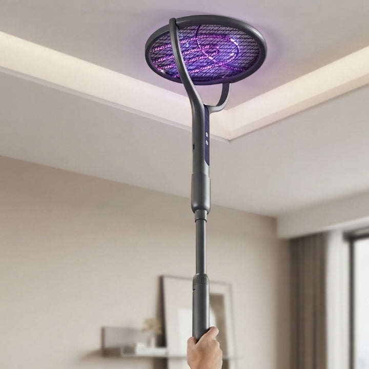 Elektrische Fliegenklatsche mit drehbarem Kopf, USB-wiederaufladbar, 5-lagiges Sicherheitsnetz -    Zorenza