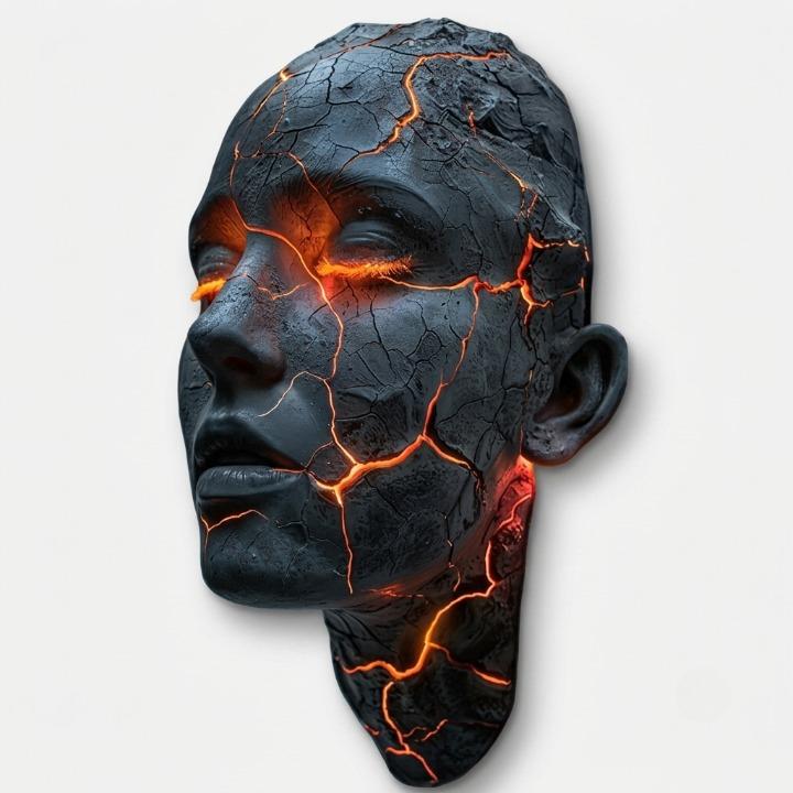 Wandleuchte Gesichts-Skulptur mit beleuchteten Rissen -    Zorenza