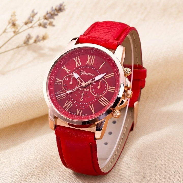 Damenuhr mit römischen Ziffern und Lederarmband, 42 mm, Datumsanzeige -    Zorenza