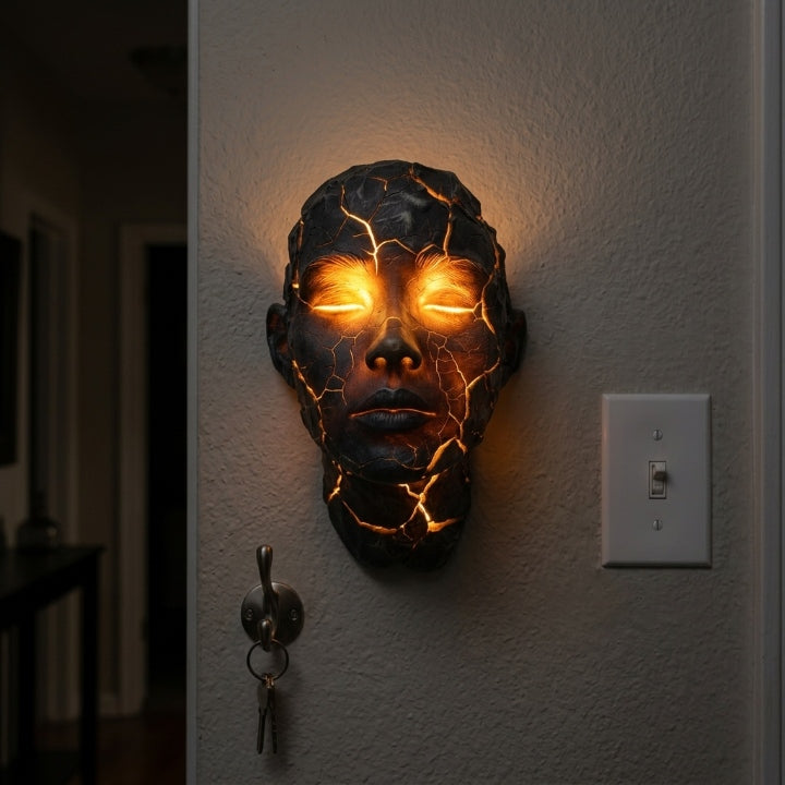 Wandleuchte Gesichts-Skulptur mit LED-beleuchteten Rissen -    Zorenza