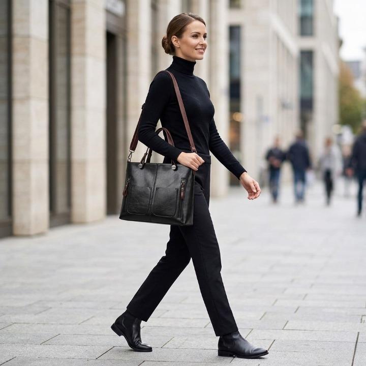 Lederhandtasche mit Fronttaschen — Elegant & Vielseitig Tragbar -    Zorenza