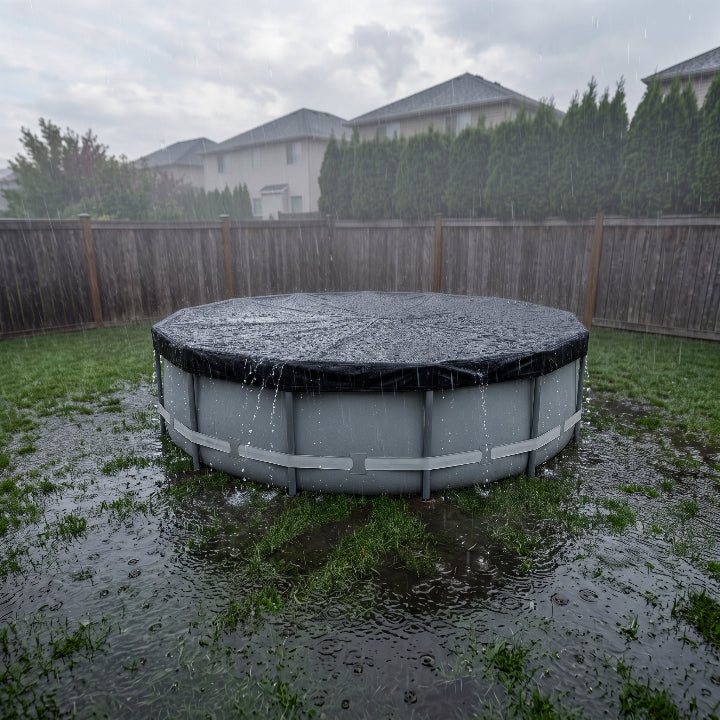 Poolabdeckung Oxford-Gewebe schwarz wetterfest mit Zugkabel -    Zorenza