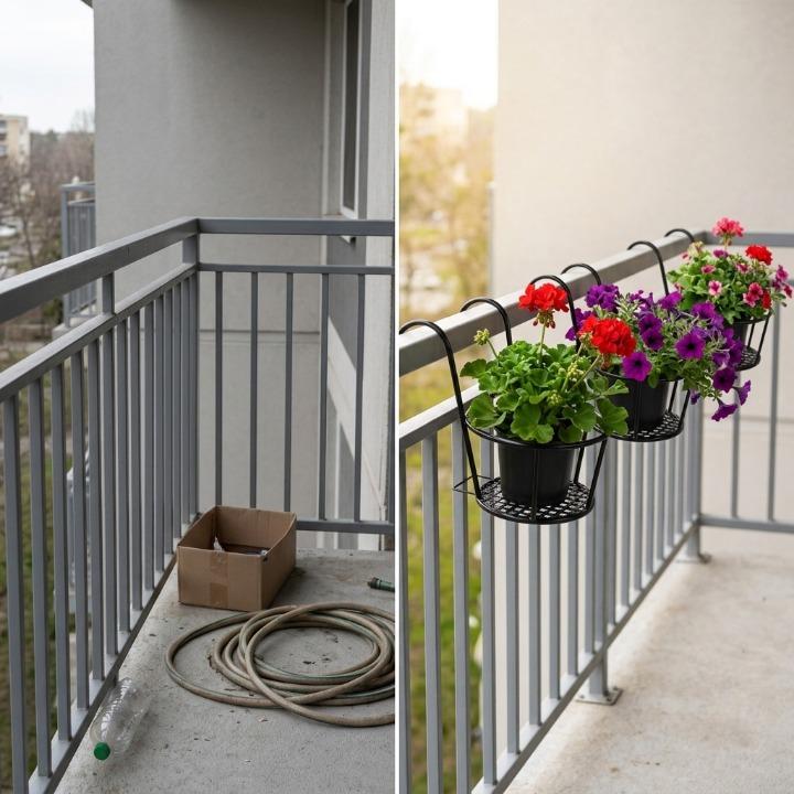 Balkon-Topfhalter mit Haken – 3er-Set, Schwarz, ohne Bohren, wetterfest -    Zorenza