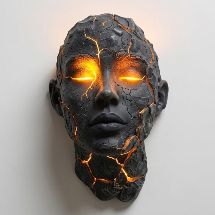 Wandleuchte Gesichts-Skulptur mit beleuchteten Rissen -    Zorenza