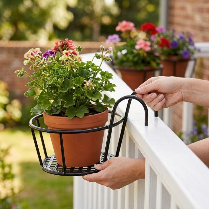 Balkon-Topfhalter mit Haken – 3er-Set, Schwarz, ohne Bohren, wetterfest -    Zorenza