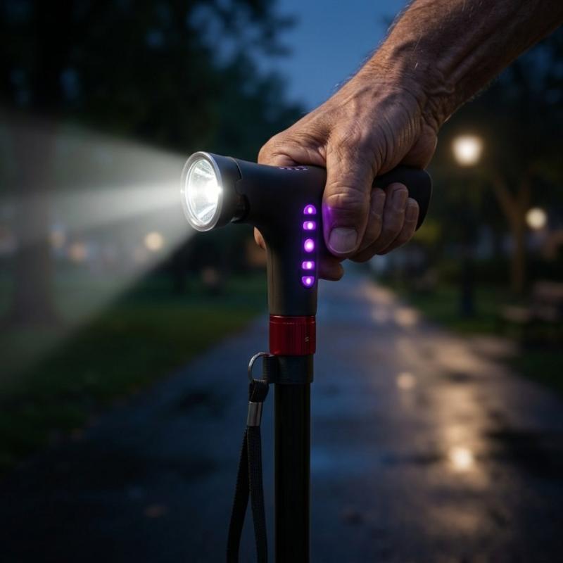 Intelligenter Wanderstock – Fallalarm, LED-Beleuchtung, höhenverstellbar -    Zorenza