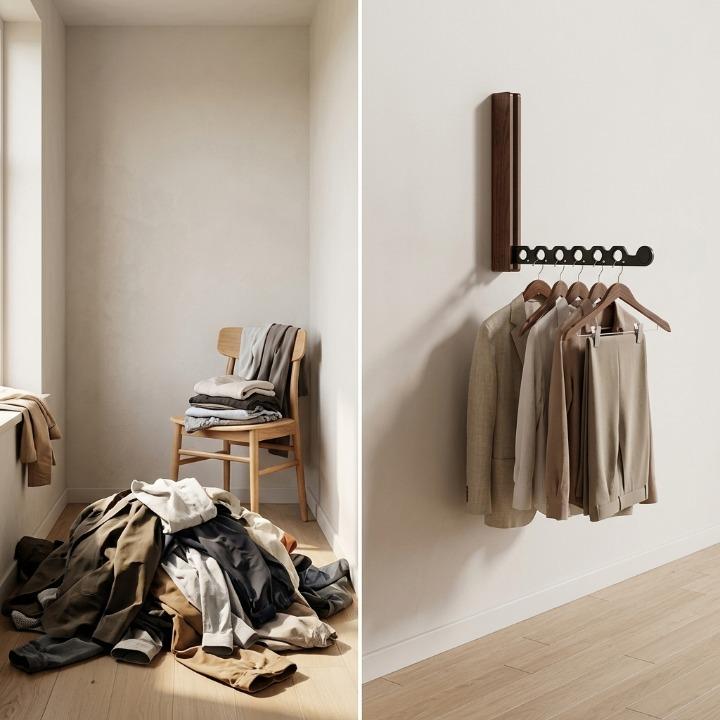 Klappbarer Wandkleiderständer aus Holz mit Platzspar-Design -    Zorenza