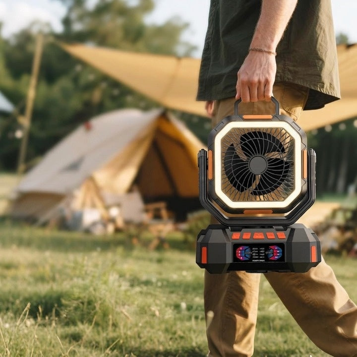 Campingventilator mit LED-Beleuchtung, 40.000 mAh Akku & Powerbank-Funktion -    Zorenza