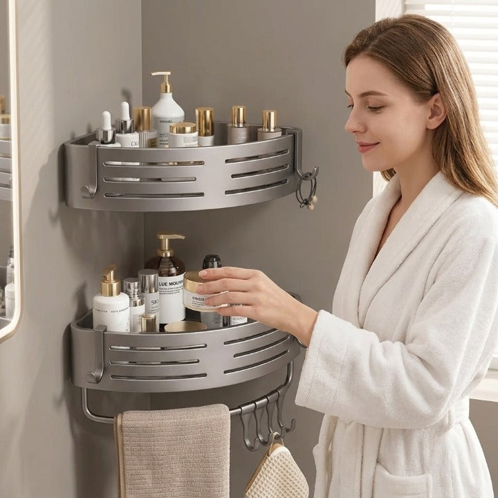 Duscheckregal 2er-Set – Bohrlochfreie Wandmontage mit Haken -    Zorenza