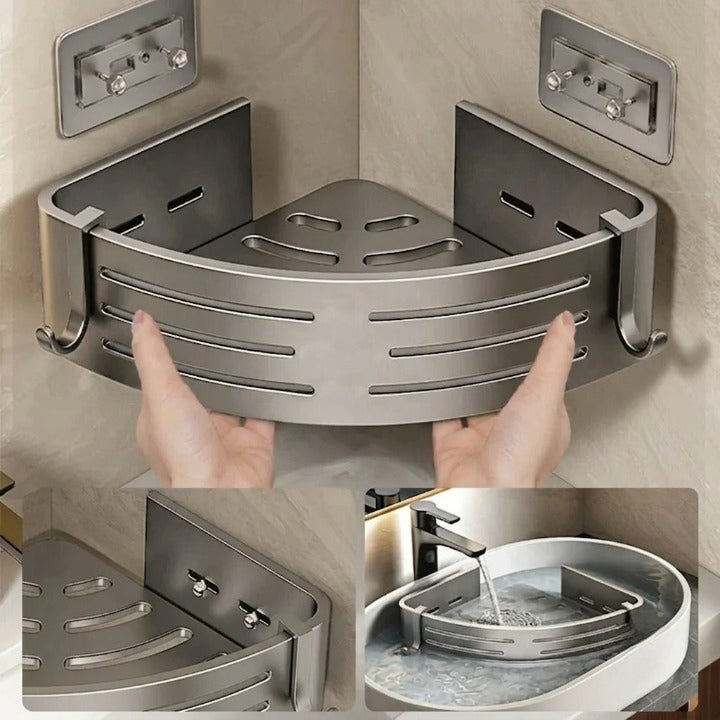 Duscheckregal 2er-Set – Bohrlochfreie Wandmontage mit Haken -    Zorenza