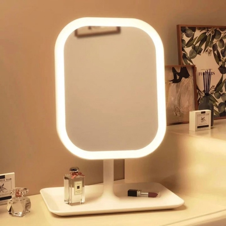 LED Schminkspiegel mit 3 Lichtfarben – kabellos, dimmbar, mit Touch-Bedienung -    Zorenza