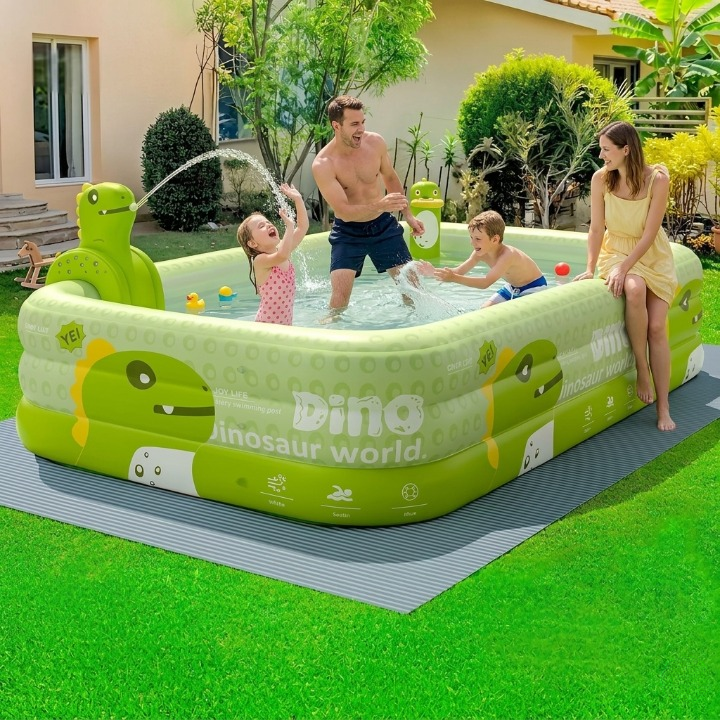 Kinderpool mit Dino-Sprüher & Sonnendach — Aufblasbar, 170 oder 210 cm -    Zorenza
