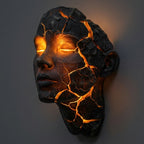 Wandleuchte Gesichts-Skulptur mit LED-beleuchteten Rissen -    Zorenza