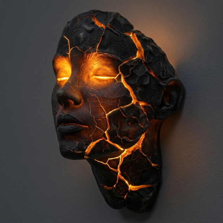 Wandleuchte Gesichts-Skulptur mit LED-beleuchteten Rissen -    Zorenza