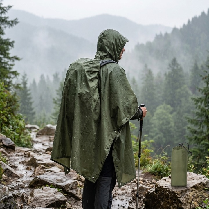 3-in-1 Regenponcho wasserdicht mit Kapuze — Poncho, Tarp & Schlafsackschutz -    Zorenza