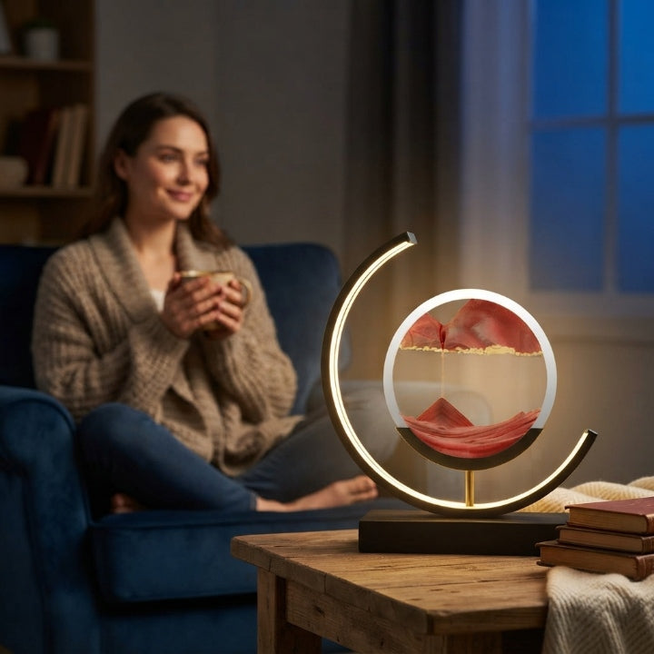 Sandbild-Lampe mit LED-Ring, Touch- & Fernbedienung, 18 × 27 cm -    Zorenza