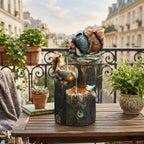 Solar-Tischbrunnen mit Tierfigur (Ente oder Eichhörnchen) & LED-Beleuchtung, 15 cm -    Zorenza