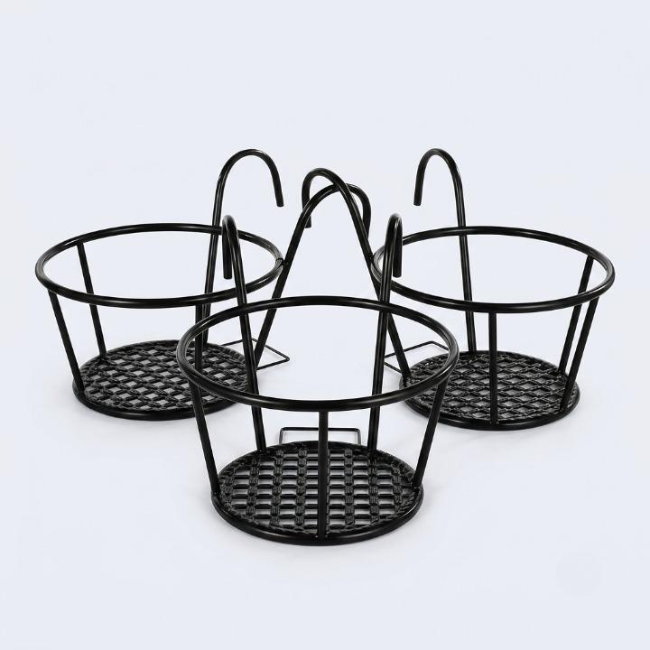 Balkon-Topfhalter mit Haken – 3er-Set, Schwarz, ohne Bohren, wetterfest -    Zorenza