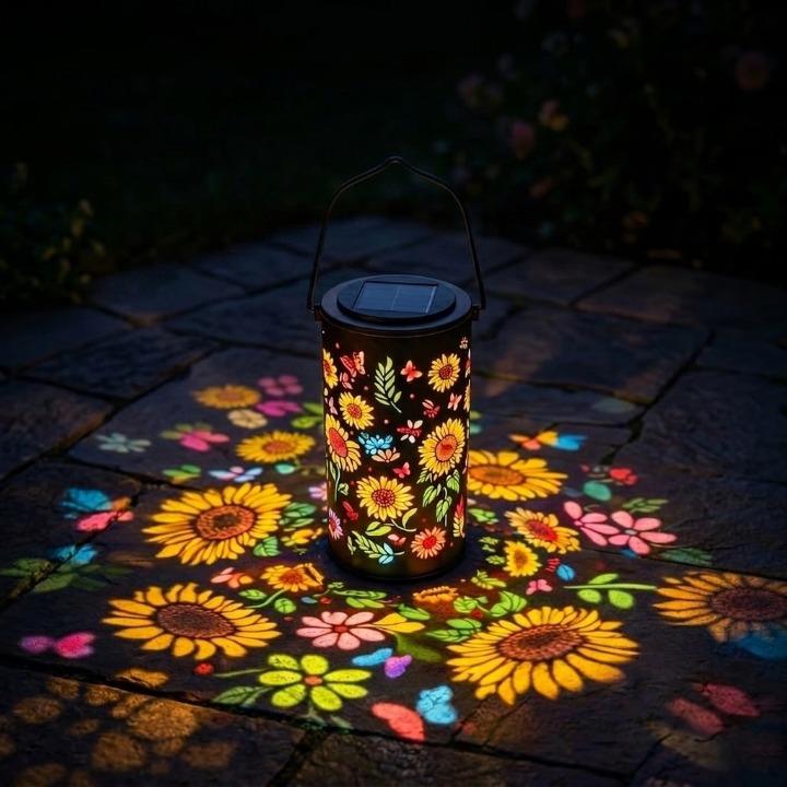 Solar-Gartenlaterne mit Blütenmuster - Warmes & buntes Licht -    Zorenza