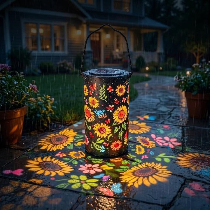 Solar-Gartenlaterne mit Blütenmuster - Warmes & buntes Licht -    Zorenza