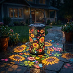 Solar-Gartenlaterne mit Blütenmuster - Warmes & buntes Licht -    Zorenza