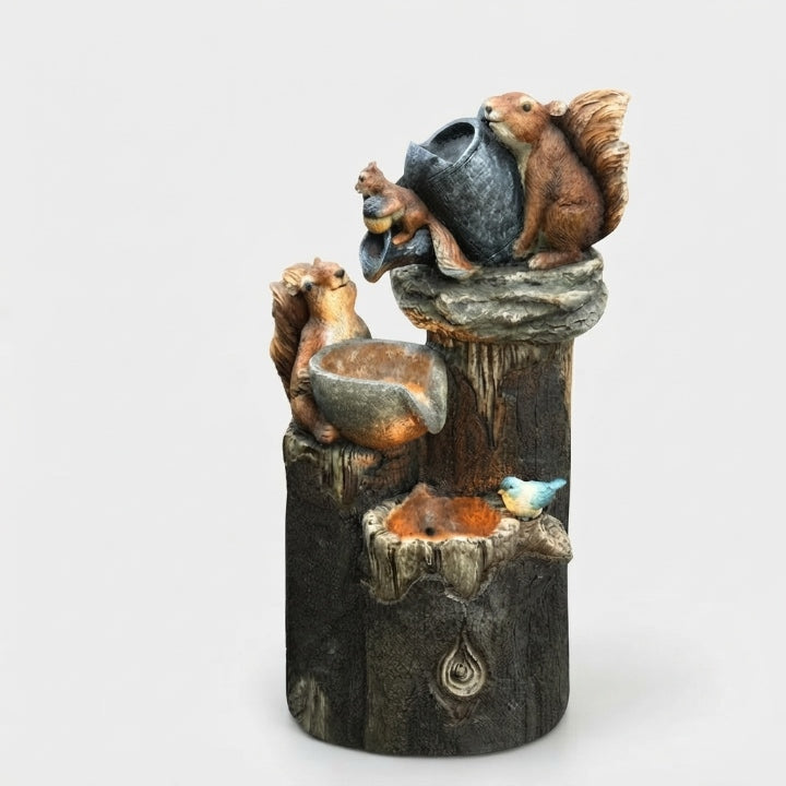 Solar-Tischbrunnen mit Tierfigur (Ente oder Eichhörnchen) & LED-Beleuchtung, 15 cm -    Zorenza