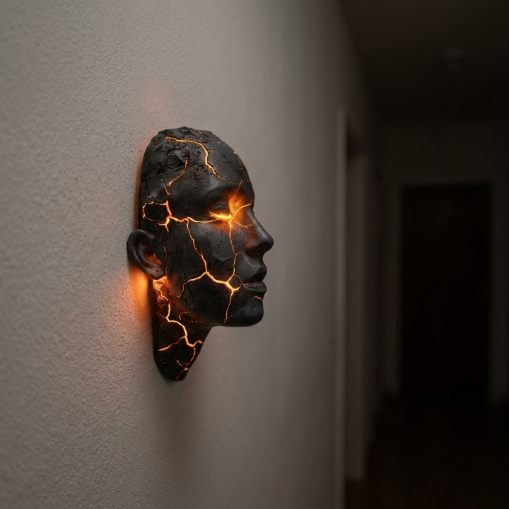 Wandleuchte Gesichts-Skulptur mit LED-beleuchteten Rissen -    Zorenza
