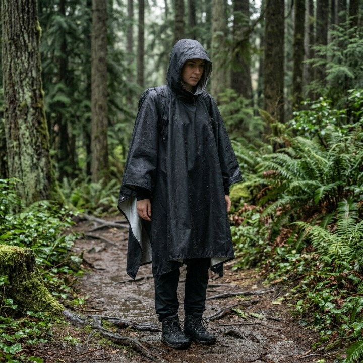 3-in-1 Regenponcho wasserdicht mit Kapuze — Poncho, Tarp & Schlafsackschutz -    Zorenza