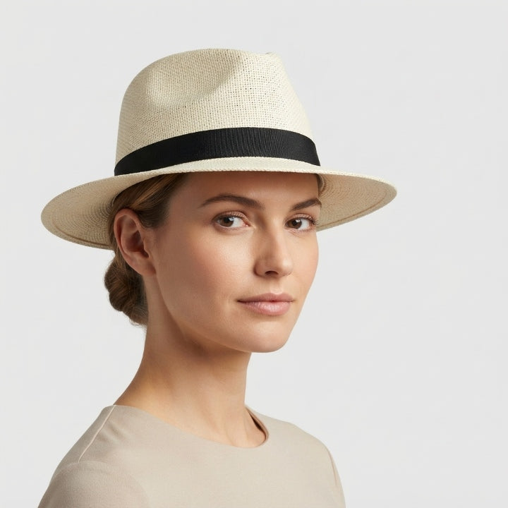 Strohhut handgeflochten, Fedora-Stil mit UPF-Schutz -    Zorenza