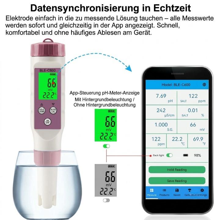 Digitales Wasserqualitäts-Testgerät 7-in-1 mit Bluetooth -    Zorenza