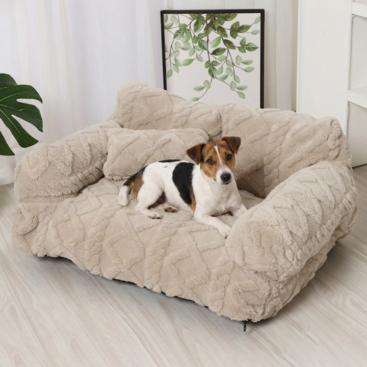 Plüsch Hundebett mit erhöhtem Rand – Beruhigendes Kuschelsofa -    Zorenza