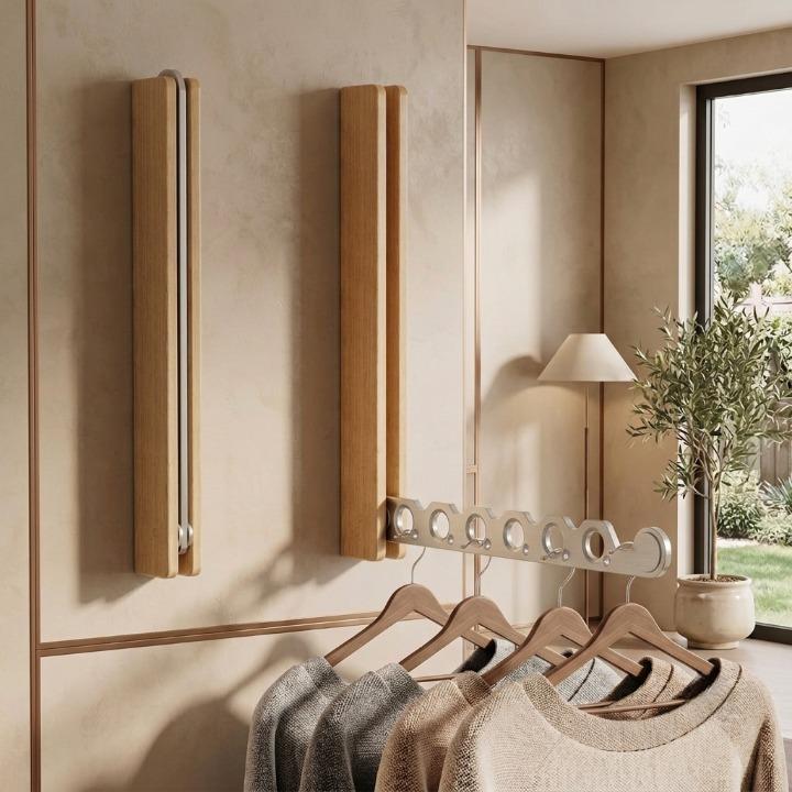 Klappbarer Wandkleiderständer aus Holz mit Platzspar-Design -    Zorenza