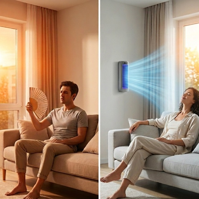 Tragbare Klimaanlage — Wandmontage, 3 Stufen, Stecker- & Akku-Version -    Zorenza
