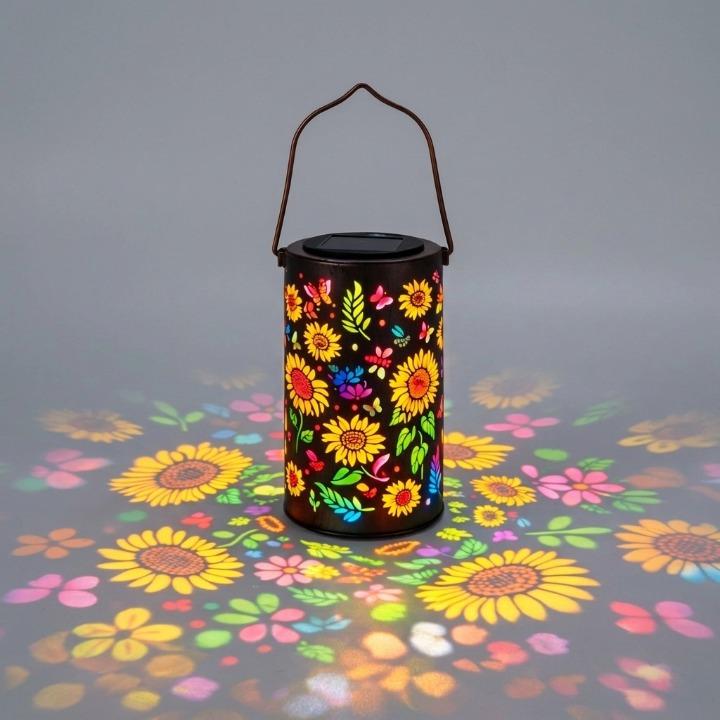 Solar-Gartenlaterne mit Blütenmuster - Warmes & buntes Licht -    Zorenza