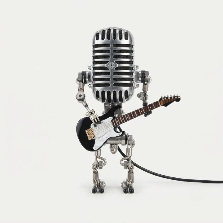 Vintage Mikrofon-Tischlampe mit Gitarre – Retro Musikerlampe -    Zorenza
