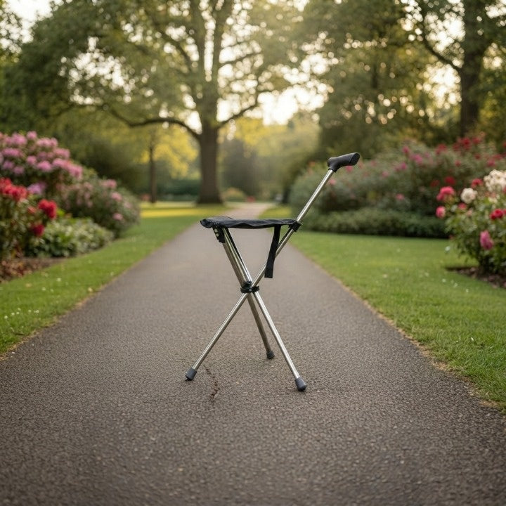 2-in-1 Gehstock mit Sitzfunktion – Klappbar, belastbar bis 150 kg -    Zorenza