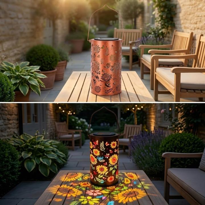 Solar-Gartenlaterne mit Blütenmuster - Warmes & buntes Licht -    Zorenza