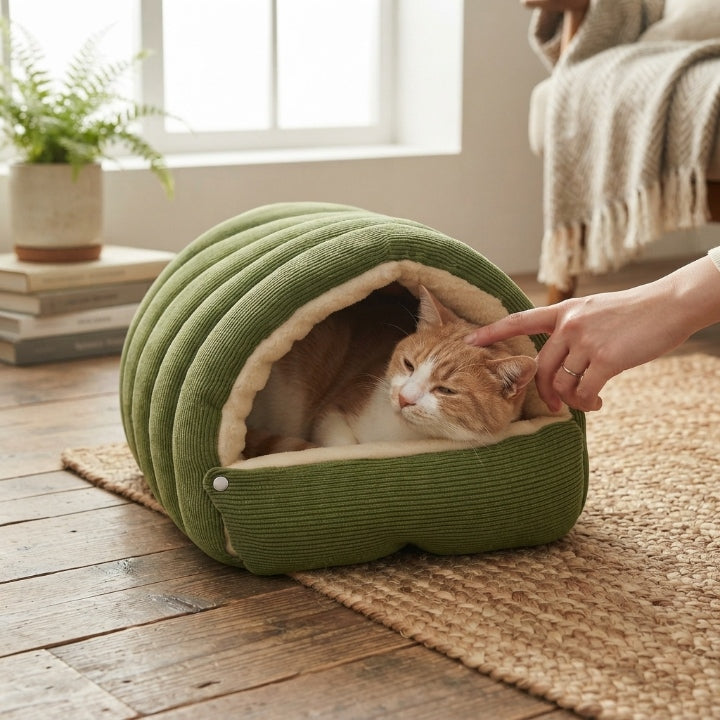 Kuppel-Haustierhöhle mit Plüschfutter – Warmer Rückzugsort für Katzen & Hunde -    Zorenza