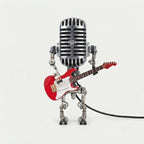 Vintage Mikrofon-Tischlampe mit Gitarre – Retro Musikerlampe -    Zorenza